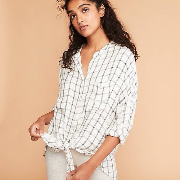 Lou & Grey Tops - Lou & Grey Tie Front Button Down Plaid Shirt